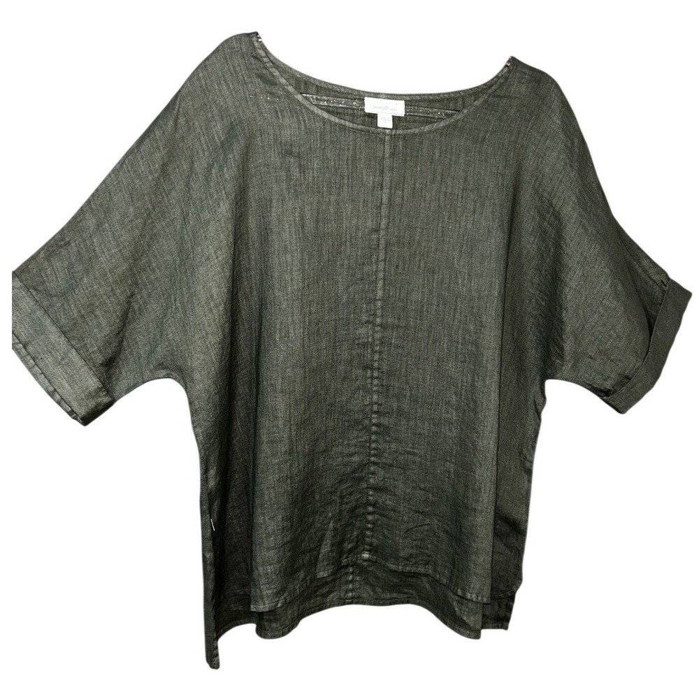 J.Jill Relaxed Green Linen Blend Short Sleeve Top Small Olive Green Scoop Neck